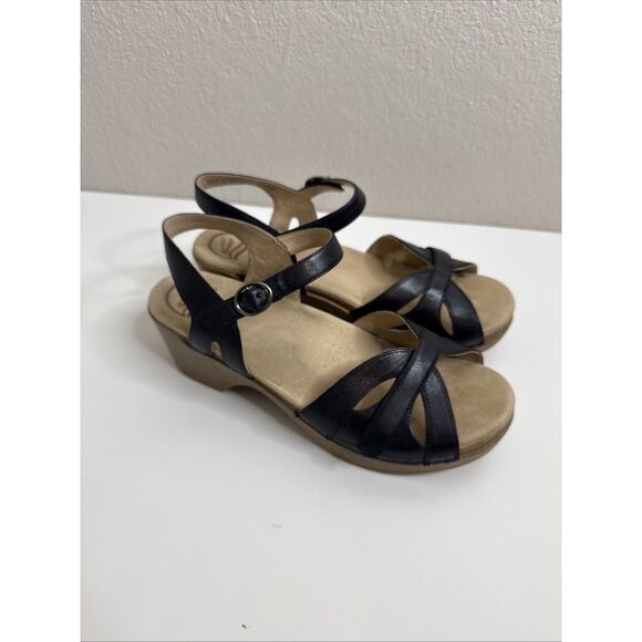 Dansko Season Sandals Ankle Strap Slingback Black Leather Womens EU 42 11.5 12 - Picture 2 of 11
